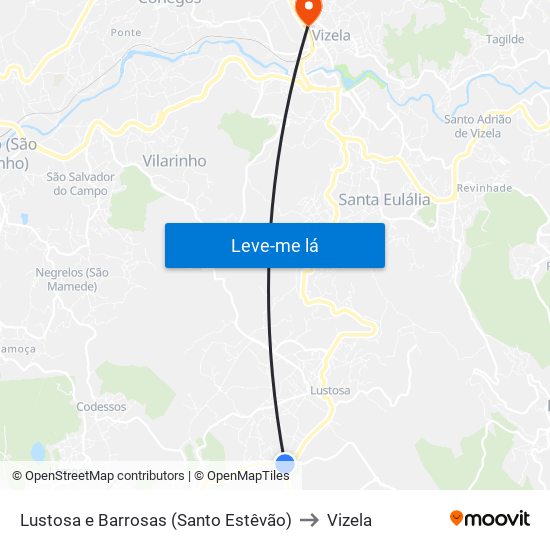 Lustosa e Barrosas (Santo Estêvão) to Vizela map