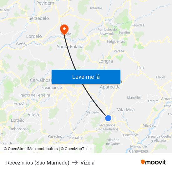 Recezinhos (São Mamede) to Vizela map