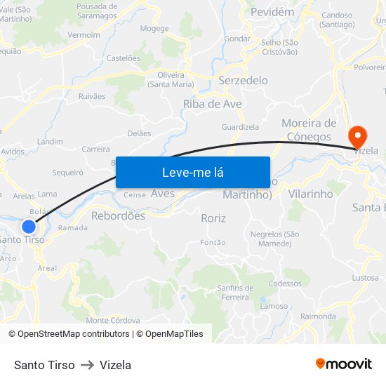 Santo Tirso to Vizela map