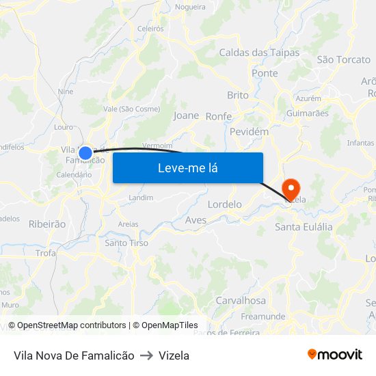 Vila Nova De Famalicão to Vizela map