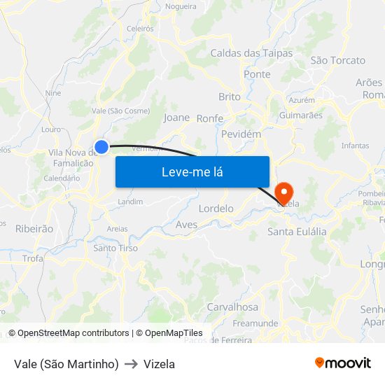 Vale (São Martinho) to Vizela map