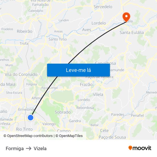 Formiga to Vizela map