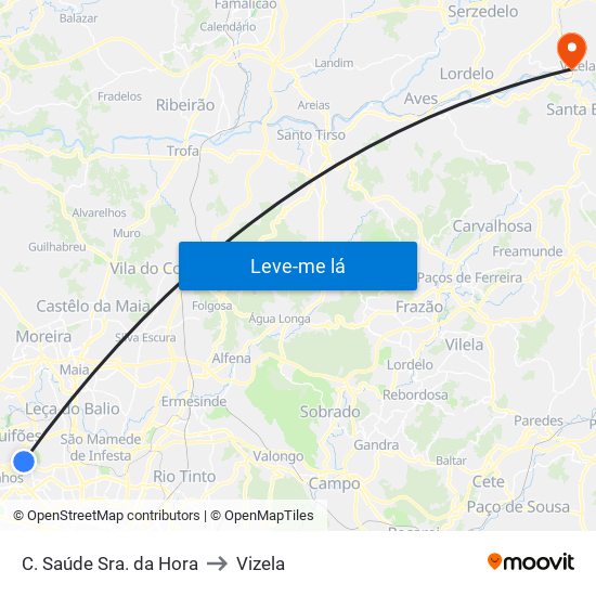 C. Saúde Sra. da Hora to Vizela map