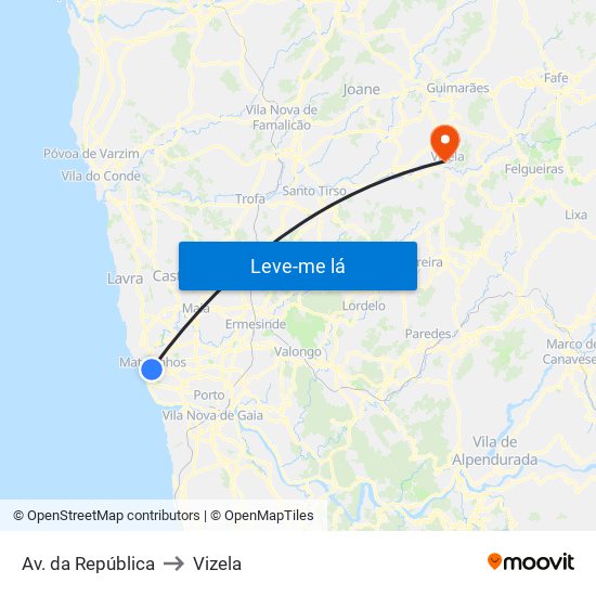Av. da República to Vizela map