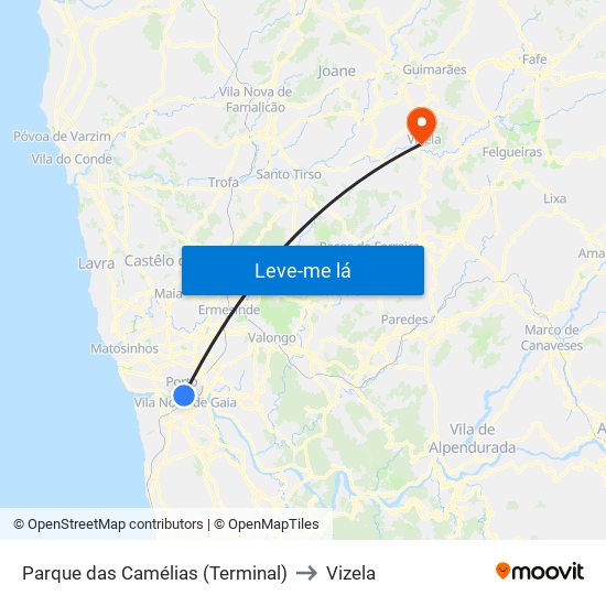 Parque das Camélias (Terminal) to Vizela map
