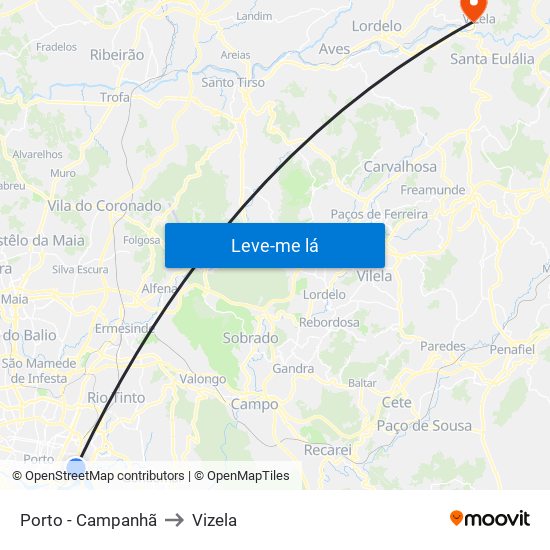 Porto - Campanhã to Vizela map