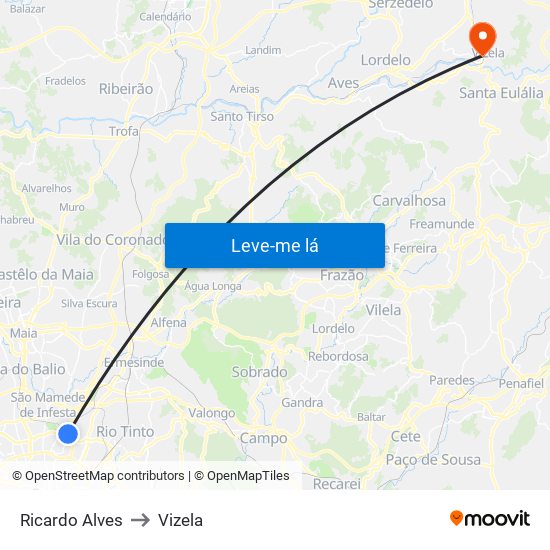 Ricardo Alves to Vizela map