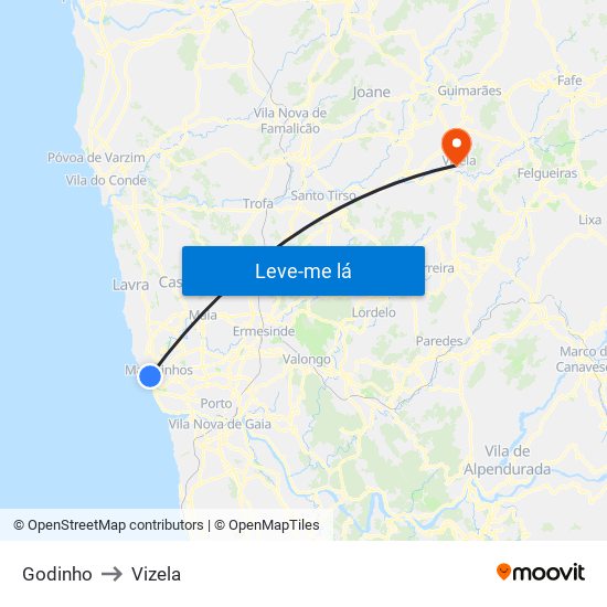 Godinho to Vizela map