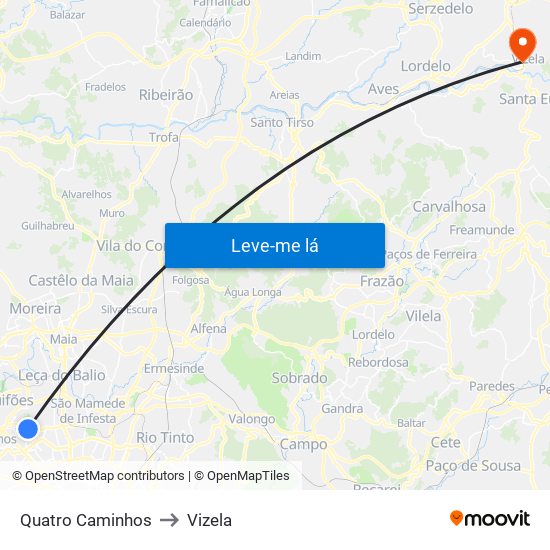 Quatro Caminhos to Vizela map