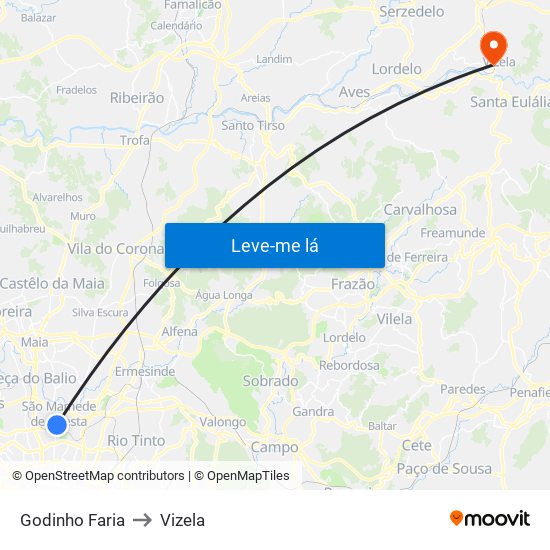 Godinho Faria to Vizela map