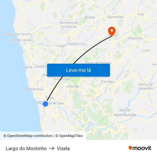 Largo do Montinho to Vizela map