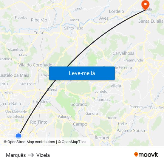 Marquês to Vizela map