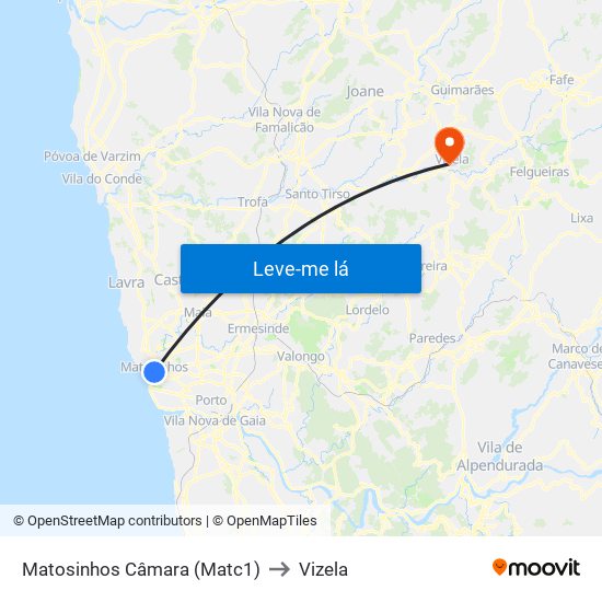 Matosinhos Câmara (Matc1) to Vizela map