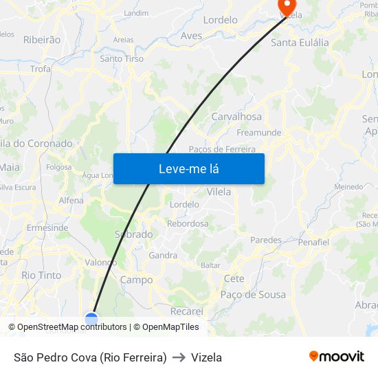 São Pedro Cova (Rio Ferreira) to Vizela map