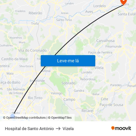 Hospital de Santo António to Vizela map