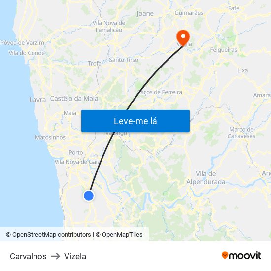 Carvalhos to Vizela map