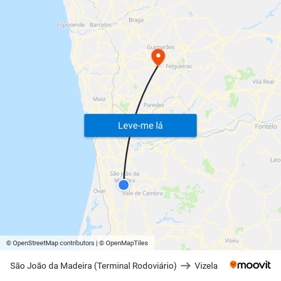 São João da Madeira (Terminal Rodoviário) to Vizela map