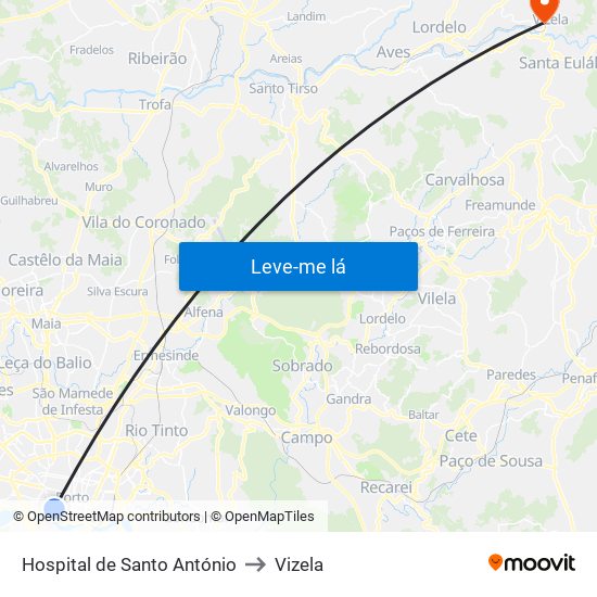Hospital de Santo António to Vizela map