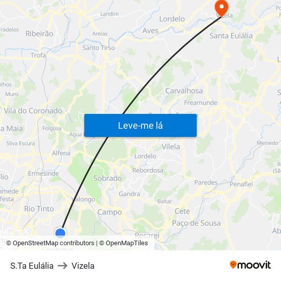 S.Ta Eulália to Vizela map