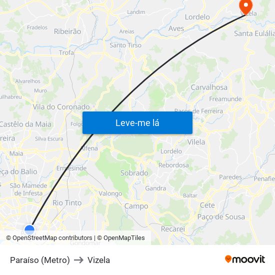 Paraíso (Metro) to Vizela map