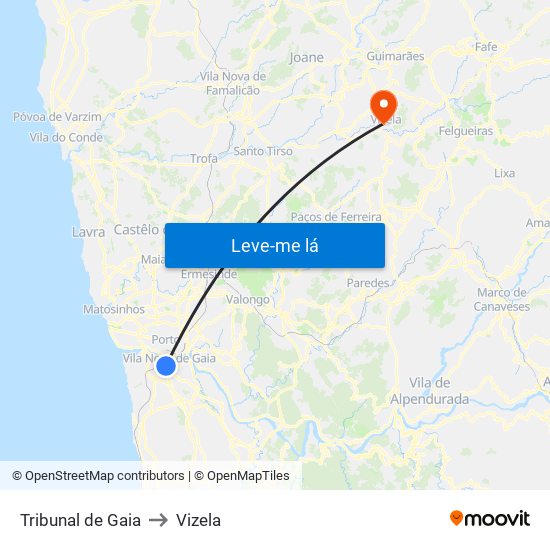 Tribunal de Gaia to Vizela map