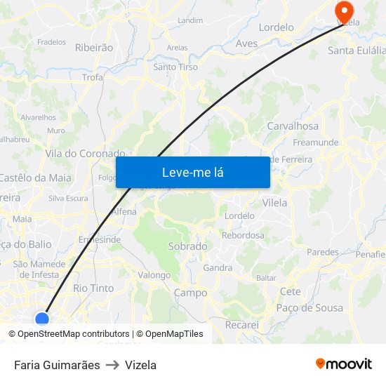 Faria Guimarães to Vizela map