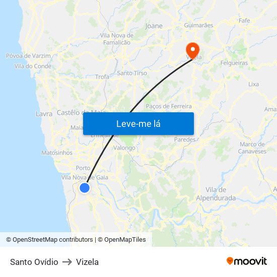 Santo Ovídio to Vizela map