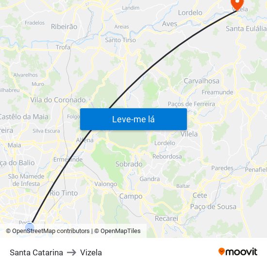 Santa Catarina to Vizela map