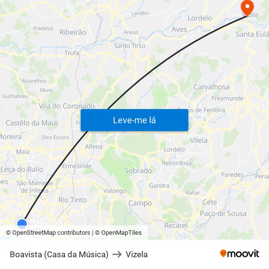 Boavista (Casa da Música) to Vizela map
