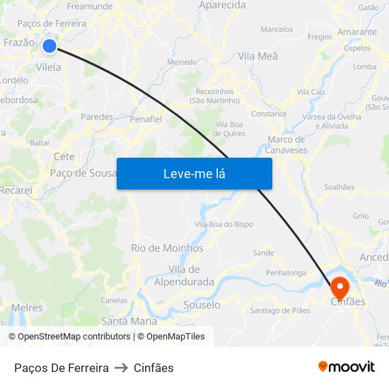 Paços De Ferreira to Cinfães map