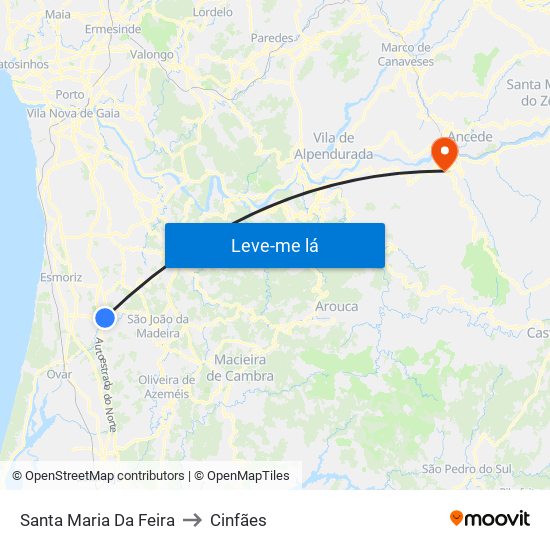 Santa Maria Da Feira to Cinfães map