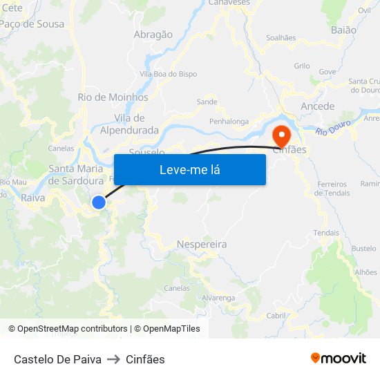 Castelo De Paiva to Cinfães map