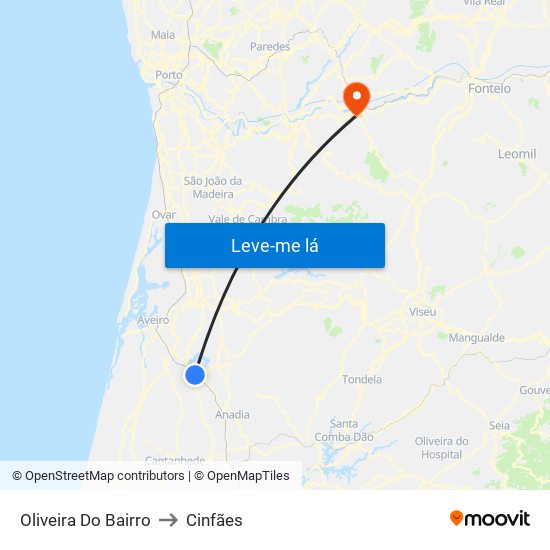 Oliveira Do Bairro to Cinfães map