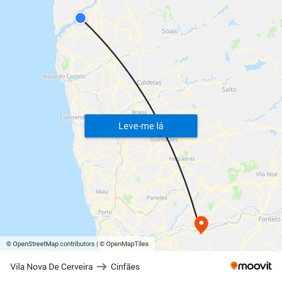 Vila Nova De Cerveira to Cinfães map