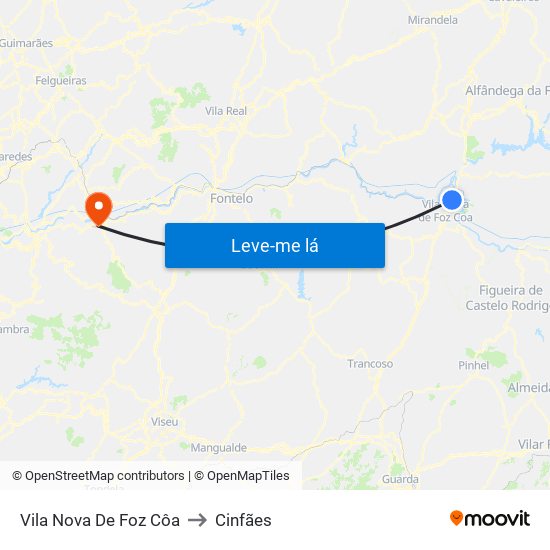 Vila Nova De Foz Côa to Cinfães map