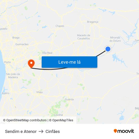Sendim e Atenor to Cinfães map