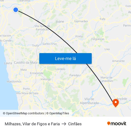 Milhazes, Vilar de Figos e Faria to Cinfães map