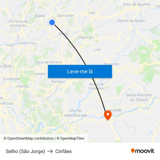 Selho (São Jorge) to Cinfães map