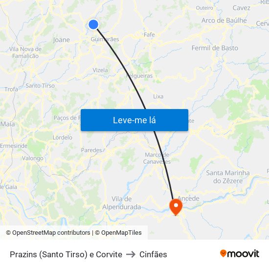 Prazins (Santo Tirso) e Corvite to Cinfães map