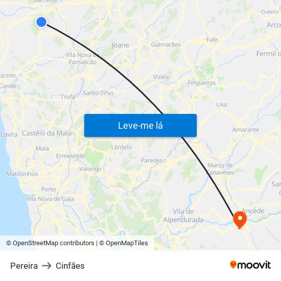 Pereira to Cinfães map