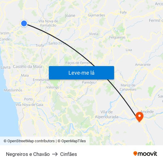 Negreiros e Chavão to Cinfães map