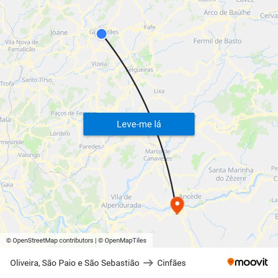 Oliveira, São Paio e São Sebastião to Cinfães map