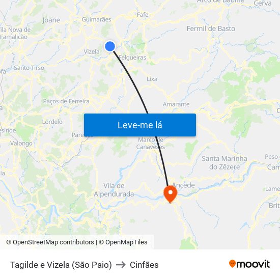 Tagilde e Vizela (São Paio) to Cinfães map