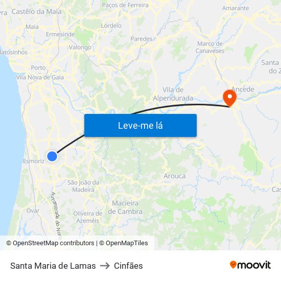 Santa Maria de Lamas to Cinfães map