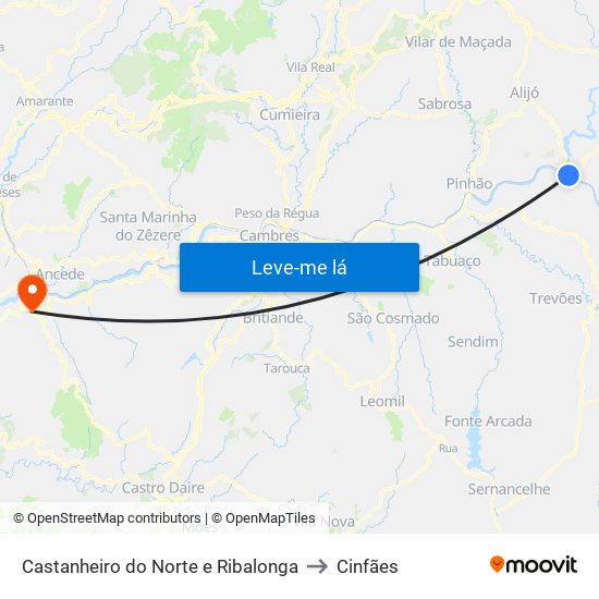 Castanheiro do Norte e Ribalonga to Cinfães map