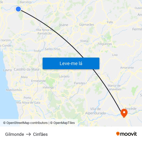 Gilmonde to Cinfães map