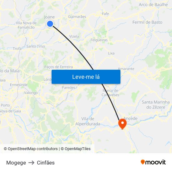 Mogege to Cinfães map