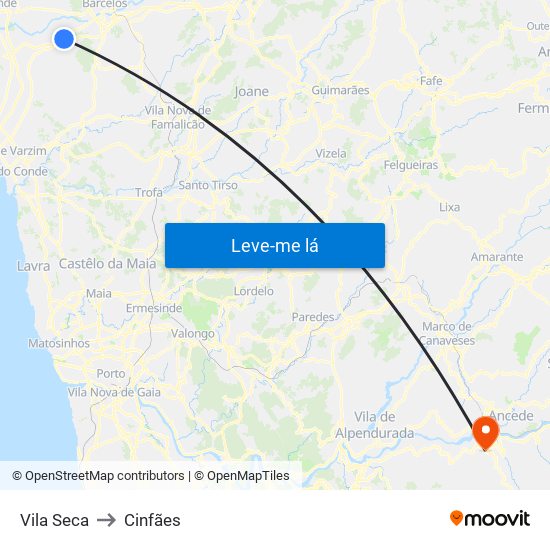 Vila Seca to Cinfães map