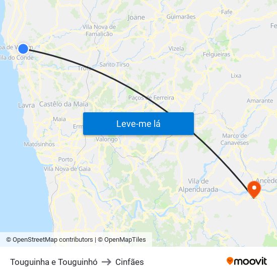 Touguinha e Touguinhó to Cinfães map