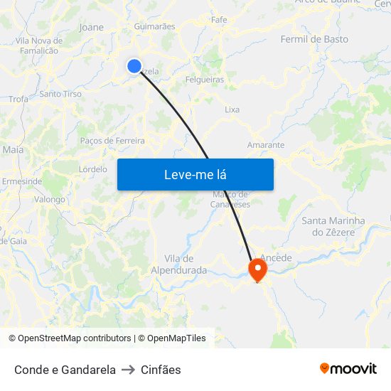 Conde e Gandarela to Cinfães map